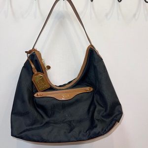 RALPH LAUREN Black Nylon Brown Leather Strap Tote